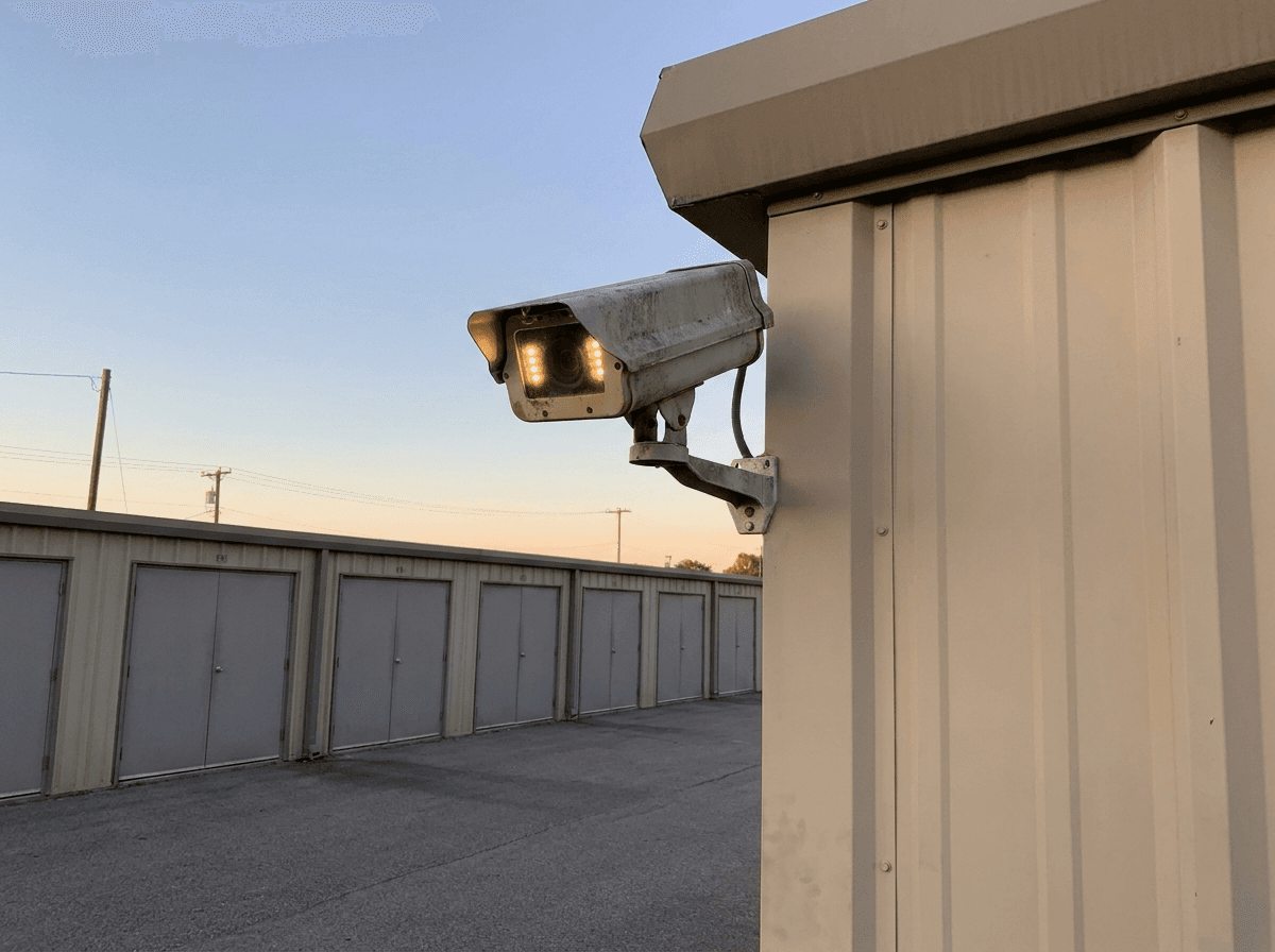 Security camera overlooking storage units